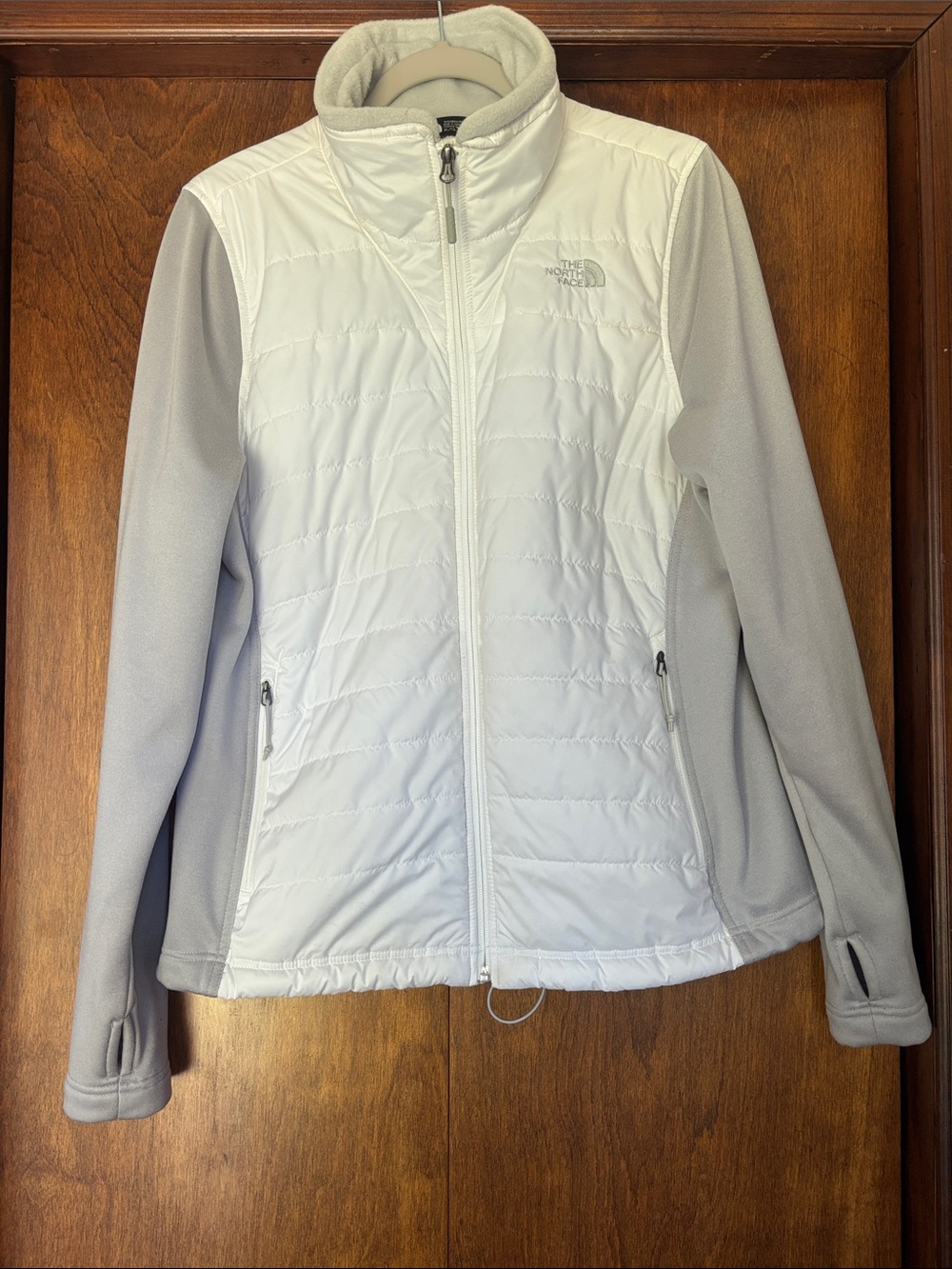 The North Face White and Light Gray Hybrid Puffer Jacket